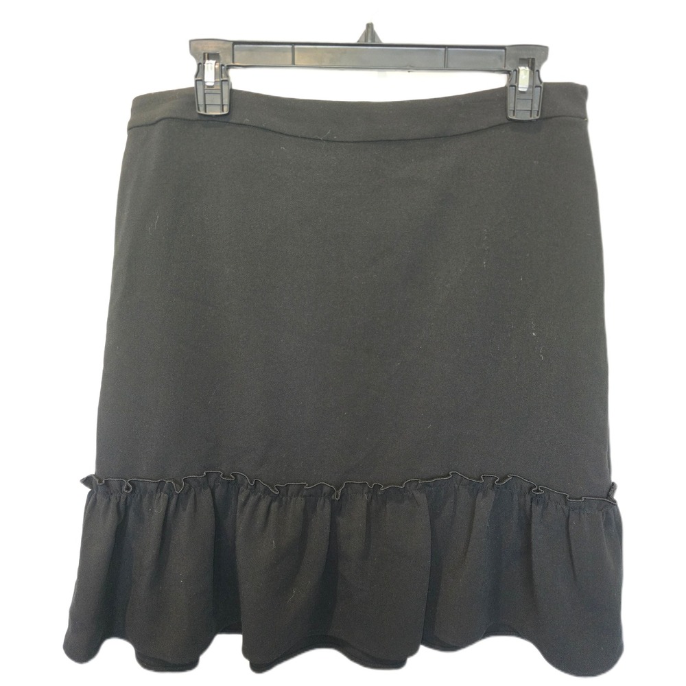 Karl Lagerfeld Paris‎ Womens Black Ruffle Hem Mini Skirt Size 8 Stretch Flounce
